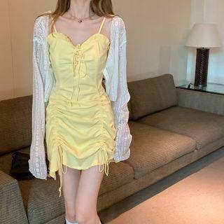 Spaghetti Strap Plain Drawstring A-line Dress