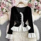 Ruffle Panel Velvet Blouse Black - One Size