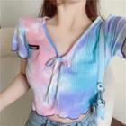 Tie-dyed V-neck Cropped Top