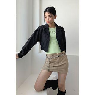 Notch-collar Cropped Blouson Jacket