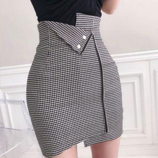 Zipped Houndstooth Miniskirt
