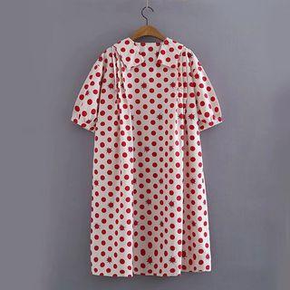 Dotted Short Sleeve Collared Midi Dress