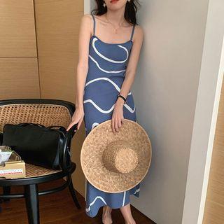 Spaghetti Strap Square Neck Pattern Knit Maxi Dress