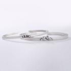 Set Of 2: 925 Sterling Silver Wave / Mountain Open Bangle 1 Pair - Silver - One Size