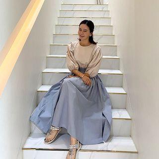Paperbag-waist Two-tone Dress