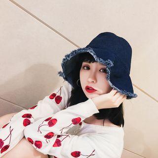 Fray Hem Denim Bucket Hat