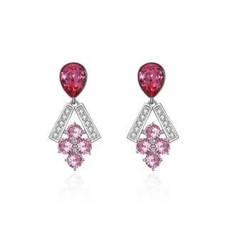 925 Sterling Silver Sparkling Elegant Fashion Grapes Earrings With Pink Austrian Element Crystal Silver - One Size