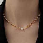 Freshwater Pearl Stainless Steel Choker Gold - One Size