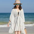 Lace Trim Batwing-sleeve Chiffon Cover-up White - One Size