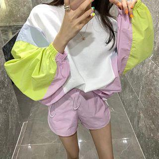 Set: Paneled Sweatshirt + Shorts Purple - One Size