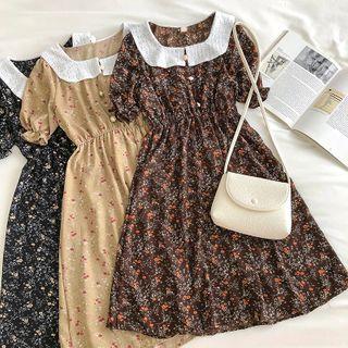 Floral Peter-pan Collar Short-sleeve Dress