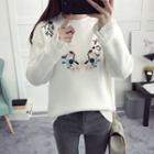 Floral Embroidered Mock Two-piece Sweater