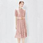 Elbow-sleeve Eyelet A-line Dress