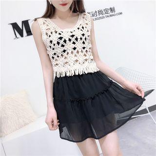 Sleeveless Crochet Top / A-line Chiffon Skirt