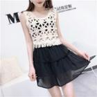 Sleeveless Crochet Top / A-line Chiffon Skirt