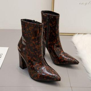 Patent Pointy Toe Chunky-heel Short Boots