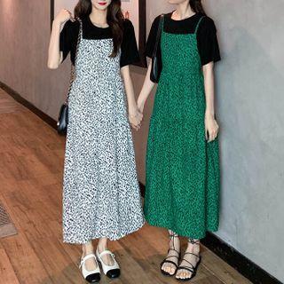 Short-sleeve Plain T-shirt / Floral Print Midi A-line Dress