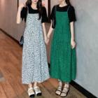 Short-sleeve Plain T-shirt / Floral Print Midi A-line Dress