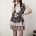 Mock Two Piece Short-sleeve Tiered Dress Khaki - One Size