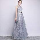 Applique Sleeveless Evening Gown