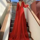 Long-sleeve Chiffon Trained Dress