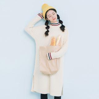 Striped High Neck Midi Knit Dress
