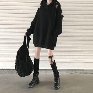 Zip Long-sleeve Loose-fit Pullover Black - One Size