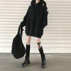 Zip Long-sleeve Loose-fit Pullover Black - One Size