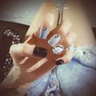Marble Print Faux Nail Tips S22 - Black & White & Blue - One Size