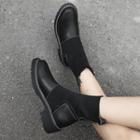 Knit Panel Genuine Leather Short Boots