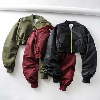 Stand Collar Zipped Cropped Baseball Jacket