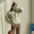 High-neck Zip-up Rib-knit Cardigan