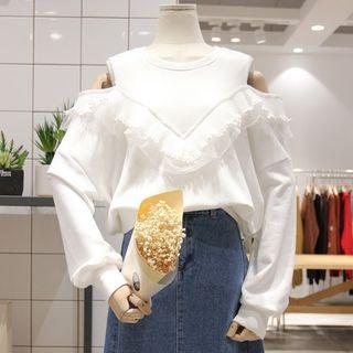Frilled Trim Cold Shoulder Pullover