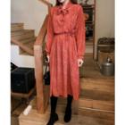 Tie-neck Patterned Dress Red - One Size