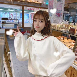Mock Neck Contrast-trim Sweater As Shown In Figure - One Size