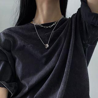 Hoop Pendant Layered Choker Necklace Silver - One Size