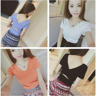V-neck Cutout Short-sleeve Top