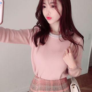 Faux-pearl Trim Knit Top (2 Designs)