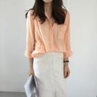 Single-breasted Long-sleeved Open-front Loose-fit Plain Blouse