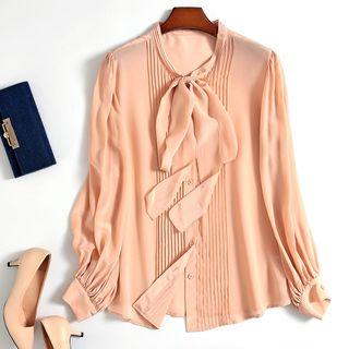 Long-sleeve Ribbon Chiffon Shirt