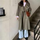 Double-breasted Oversize Trench Coat Dark Green - One Size