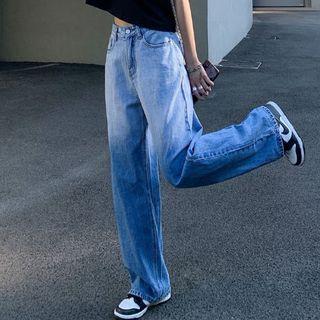 Gradient Denim Wide-leg Pants