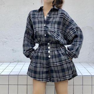 Set: Plaid Shirt + Shorts + Camisole Top