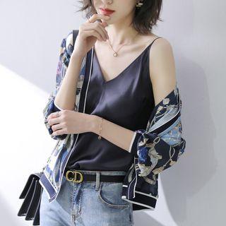 Elbow-sleeve Print Button-up Light Jacket