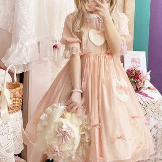 Short-sleeve Heart Applique A-line Dress