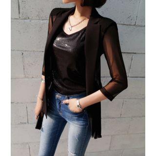 Sheer-sleeve Chiffon-detail Jacket
