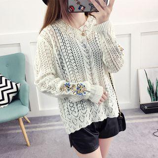 Embroidered Crochet Knit Sweater