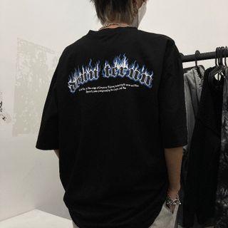 Short-sleeve Fire Lettering T-shirt