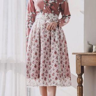 Hanbok Skirt (sheer Chiffon / Midi / Floral)