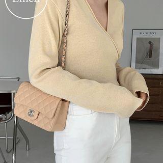 Wrap-front Crop Knit Top